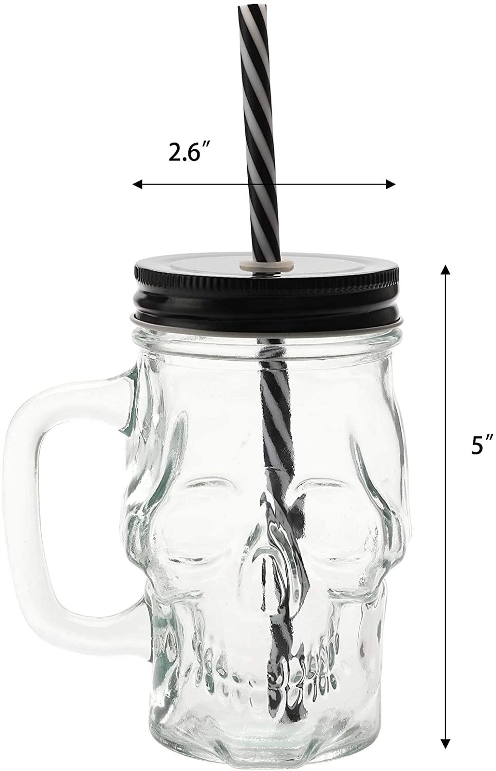 Wholesale High Quality 12oz 480ml Skull Glass Mason Jar Mug Jug with Handle with Straw for Jucie Ice Water Beer Bar and Home Bar Drinking