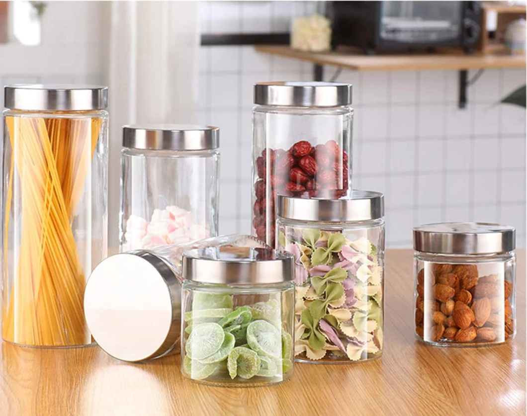 Wholesale Clear Glass Jar with Stainless Steel Lid 25oz Glass Food Jar Set Food Storage Jar for Cookie Dough Pasta Snacks