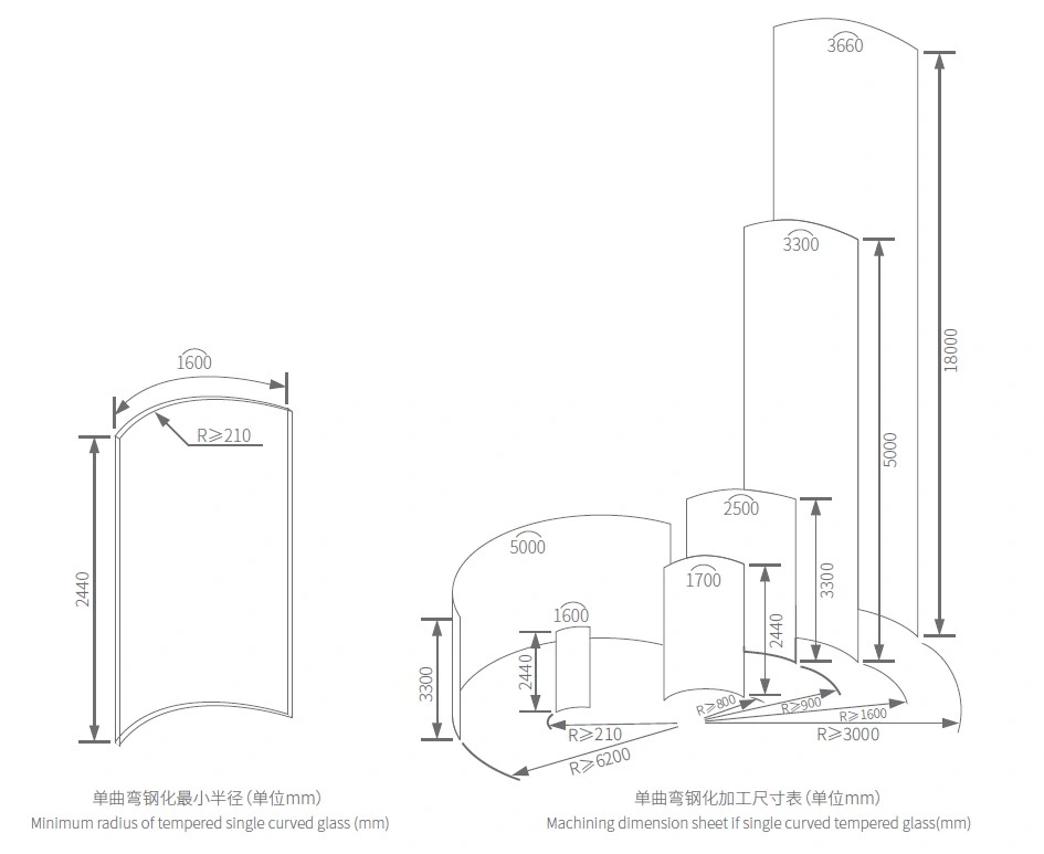 5, 6, 8, 10, 12mm Clear/Curved Glass/Tempered Glass for Partition/Slidinghinged Door/Bathroom/Building/ Decoration