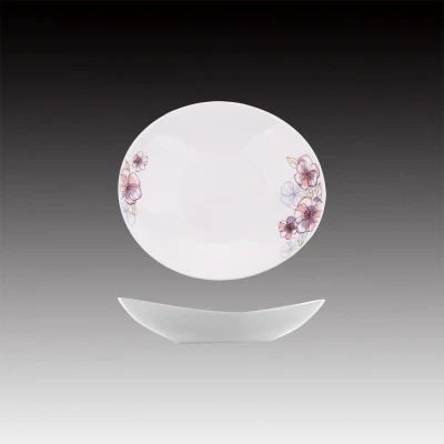 Usine de gros de la Chine Motif de fleurs personnalisées en verre opale blanc Assiette à soupe profonde pour table de dîner à usage domestique avec un design personnalisé