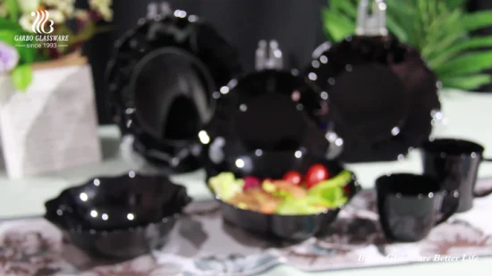 Leaf Design Opal Glassware Service de nourriture Bol en verre opale noir pour vaisselle Bol à dessert Bol à soupe Bol à salade Résistant à la chaleur Micro-ondes Verrerie Vaisselle