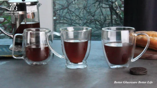Tasse en verre à double paroi en borosilicate résistant à la chaleur multi-tailles pour café et thé