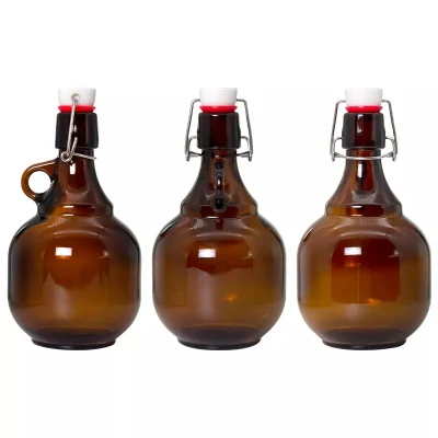 Bouteilles de bière en verre brun ambré 1L 2L 32oz 64oz Growler Pichet à eau avec petite poignée et couvercle pivotant