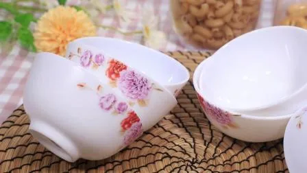 8 pouces nouveau design OEM personnalisé fleur fantaisie décalque plat dîner bol de riz en verre opale pour les restaurants
