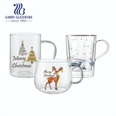 Garbo Chine Fournisseur Tasse en verre borosilicaté à haute teneur en verre Deingking pour coupe en verre Christmax