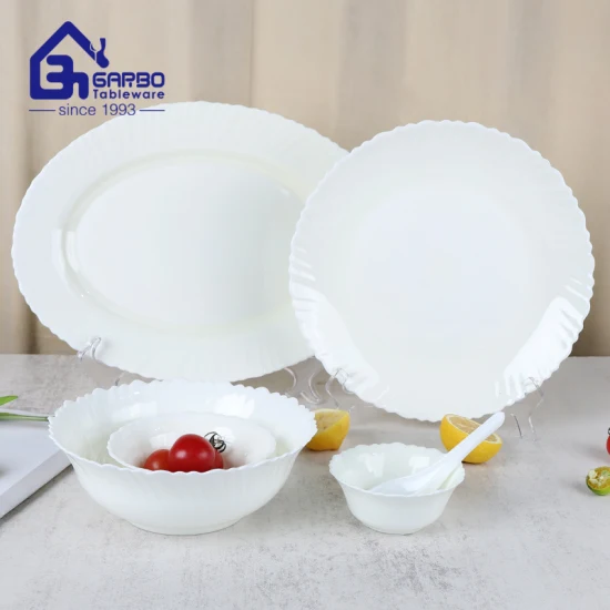 Plat de nourriture en verre opale blanc régulier multi tailles assiettes plates simples